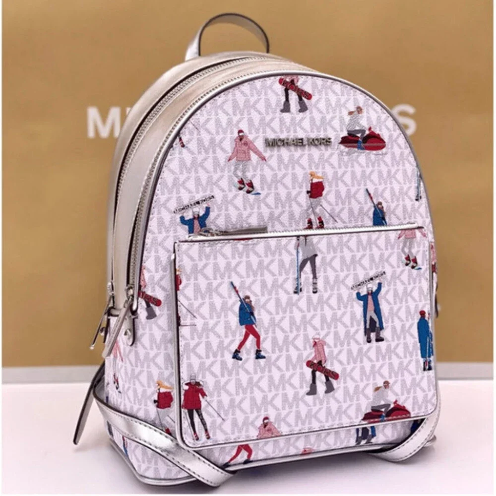 Michael Kors Jet Set Girls Adina Medium Backpack MK Bright White Silver